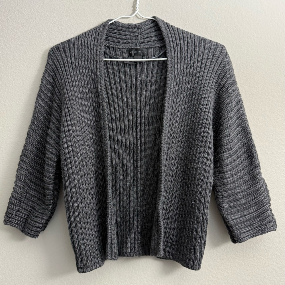 Worthington Grey Ribbed Dolman Sleeve Cardigan